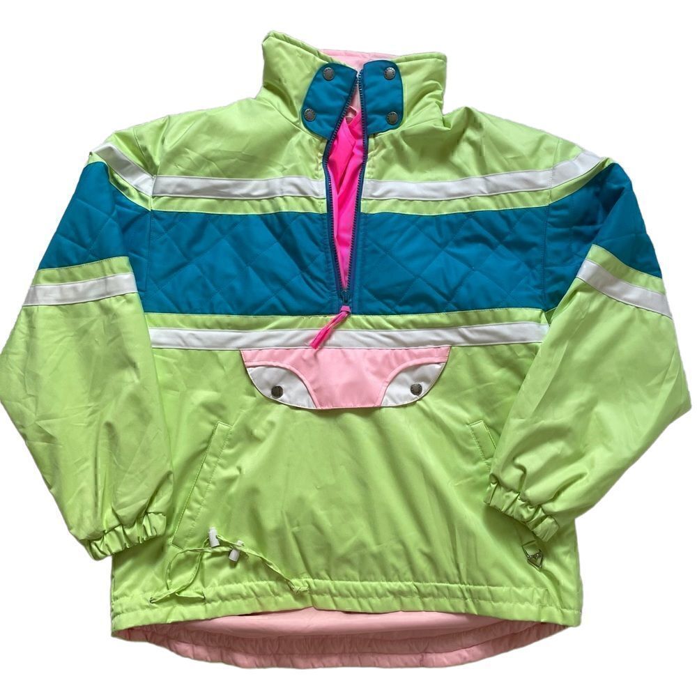 VINTAGE 80s/90s Ski Sport Obermeyer Neon Green Retro Design Jacket
